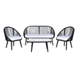 Safavieh Halcott 4Pc Steel and Fabric Living Set in Black / White