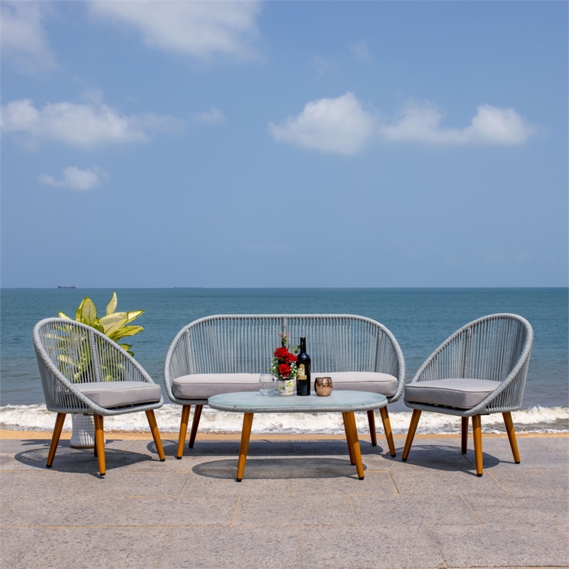 Safavieh Halcott 4Pc Steel and Fabric Living Set in Gray / Gray