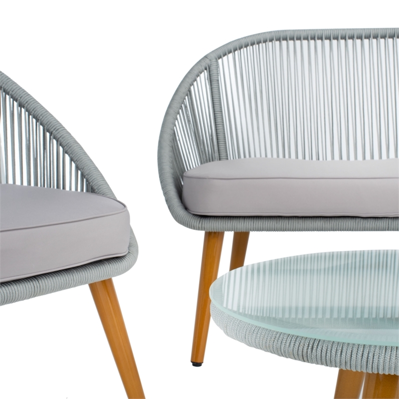 Safavieh Halcott 4Pc Steel and Fabric Living Set in Gray / Gray