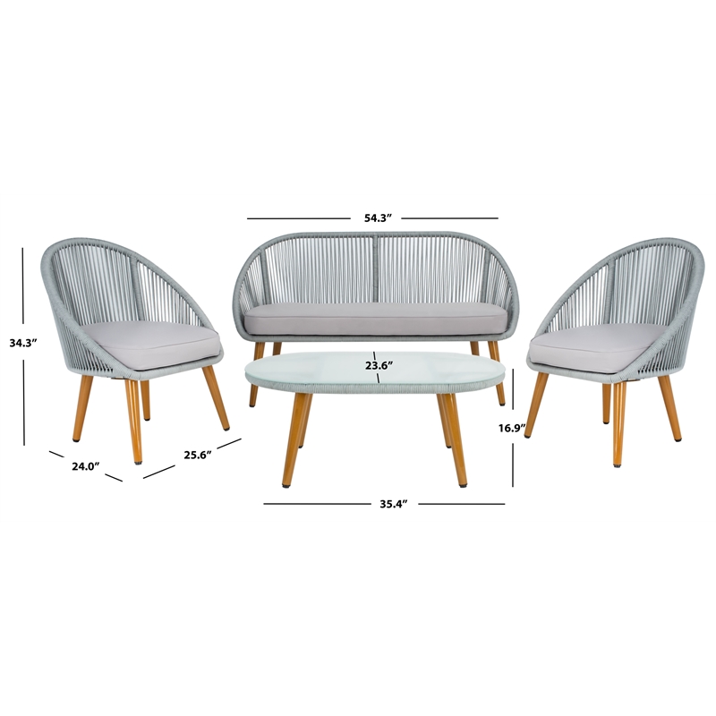 Safavieh Halcott 4Pc Steel and Fabric Living Set in Gray / Gray