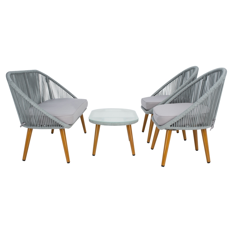 Safavieh Halcott 4Pc Steel and Fabric Living Set in Gray / Gray
