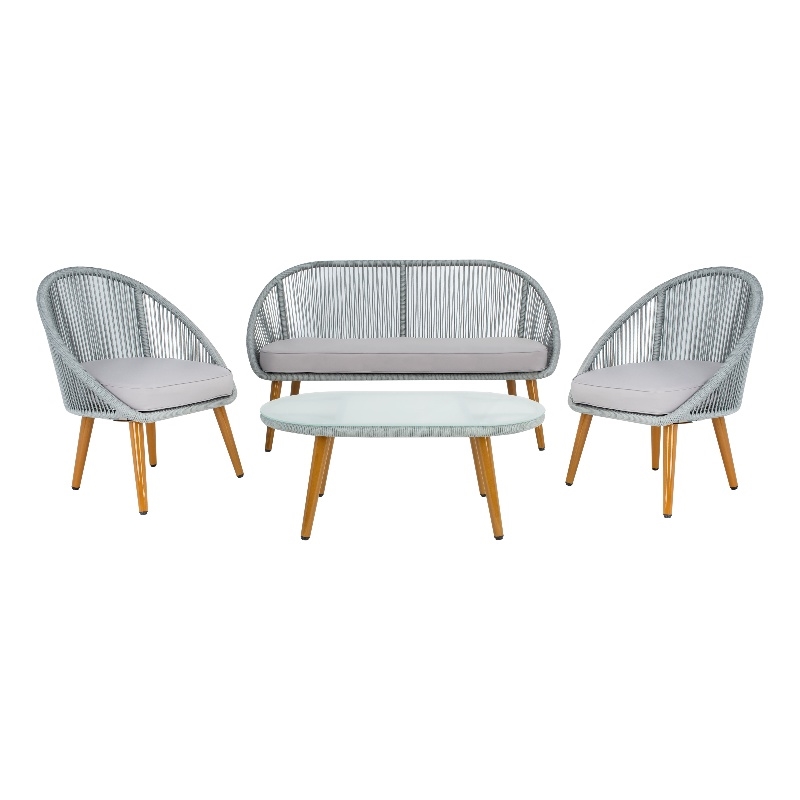 Safavieh Halcott 4Pc Steel and Fabric Living Set in Gray / Gray
