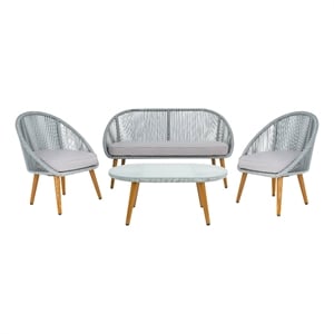 Safavieh Halcott 4Pc Steel and Fabric Living Set in Gray / Gray