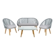 Safavieh Halcott 4Pc Steel and Fabric Living Set in Gray / Gray