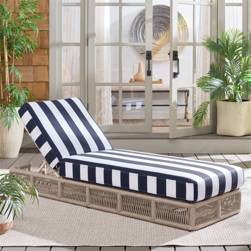 Safavieh Gillian Steel and Fabric Daybed in Tan / Navy