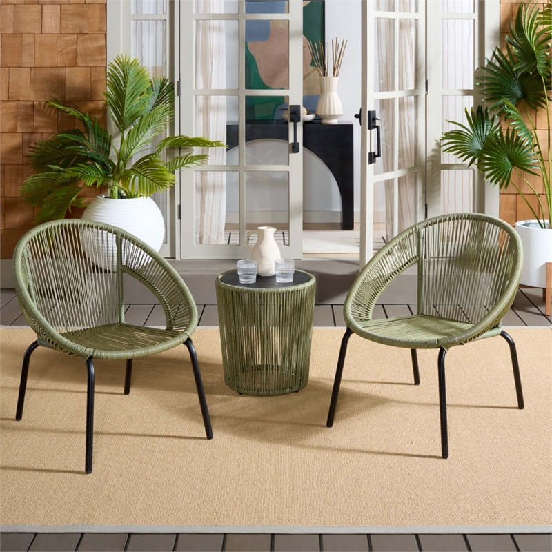 Safavieh Otto 3 Pc Metal and Rattan Set in Green / Black