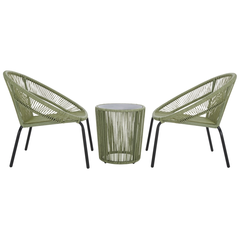 Safavieh Otto 3 Pc Metal and Rattan Set in Green / Black