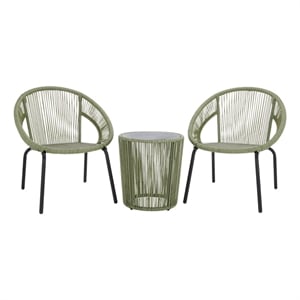 Safavieh Otto 3 Pc Metal and Rattan Set in Green / Black