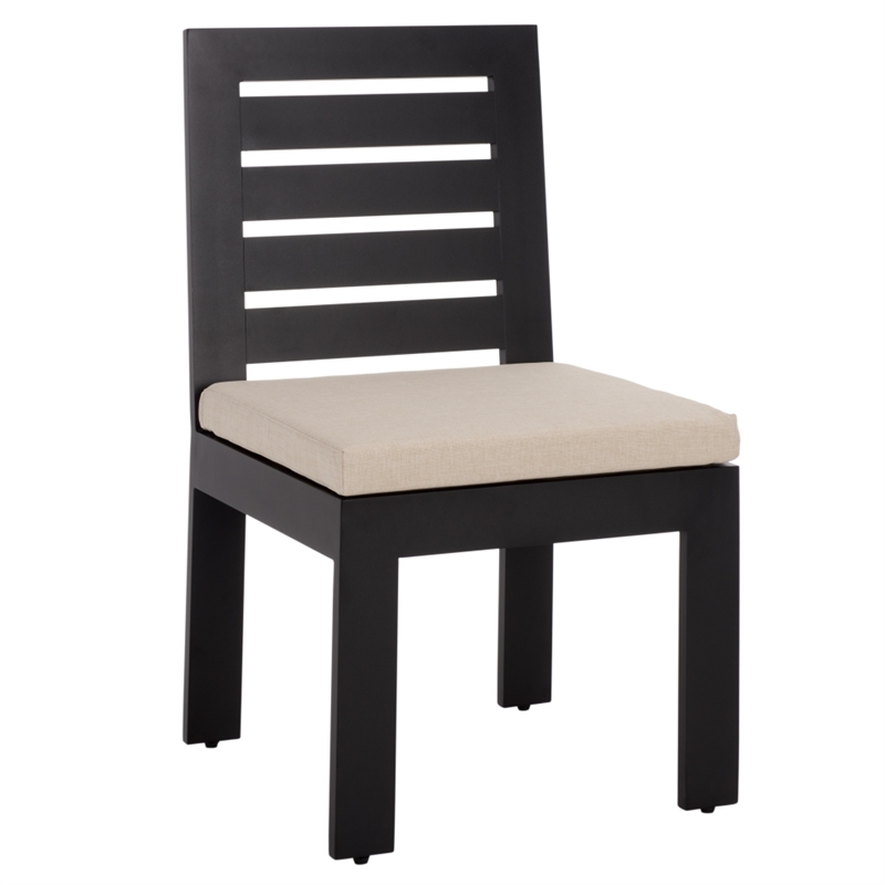 Safavieh Fash Aluminum and Fabric Dining Chair Set of 2 in Black / Taupe