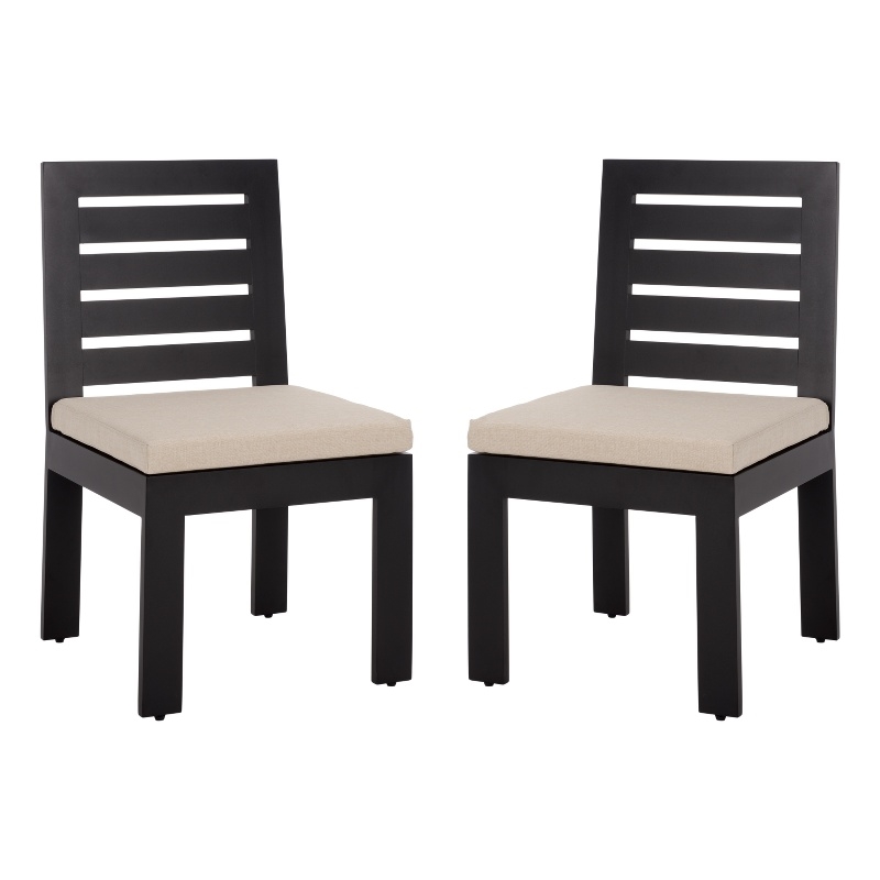 Safavieh Fash Aluminum and Fabric Dining Chair Set of 2 in Black / Taupe