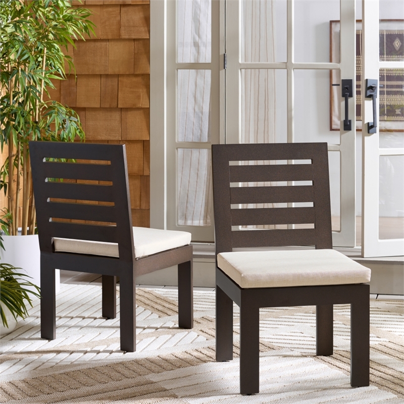 Safavieh Fash Aluminum and Fabric Dining Chair Set of 2 in Brown / Taupe