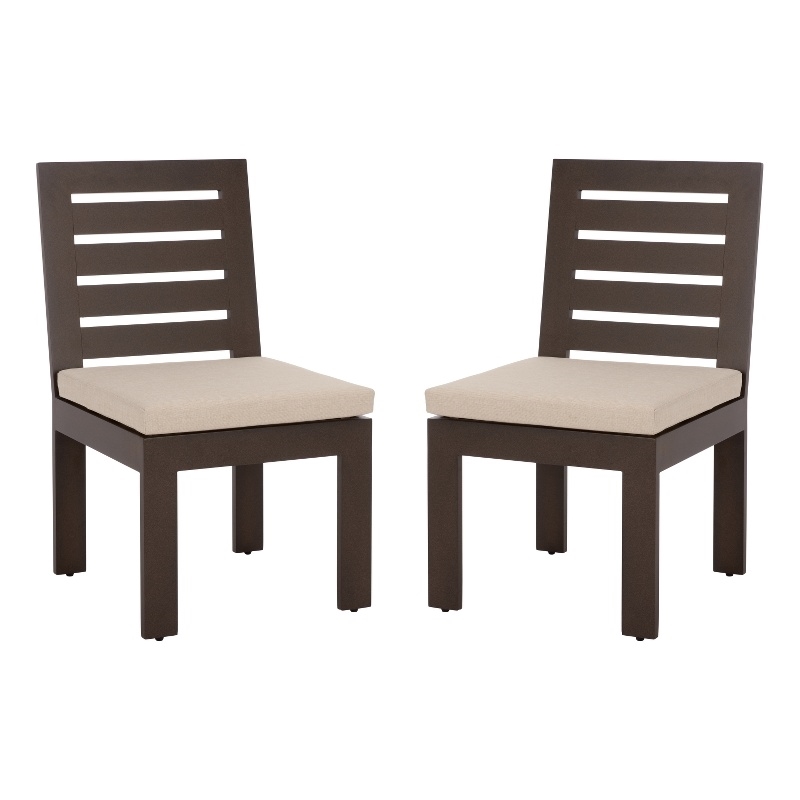 Safavieh Fash Aluminum and Fabric Dining Chair Set of 2 in Brown / Taupe