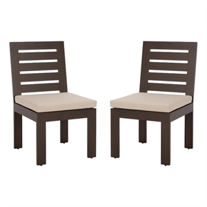 Safavieh Fash Aluminum and Fabric Dining Chair Set of 2 in Brown / Taupe