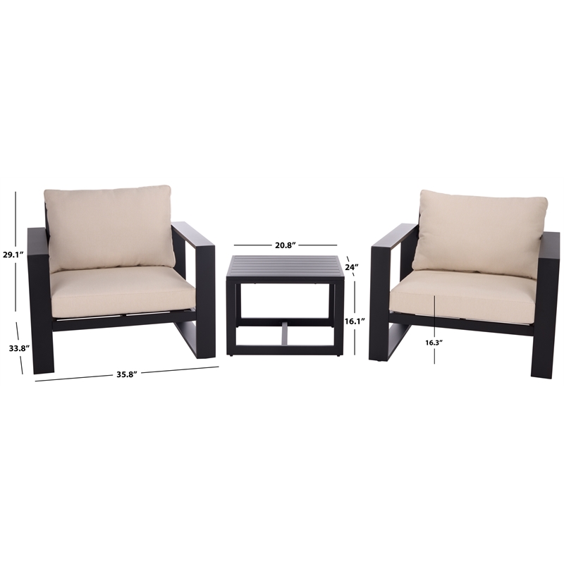 Safavieh Fash 3 Pc Aluminum and Fabric Living Set in Black / Taupe