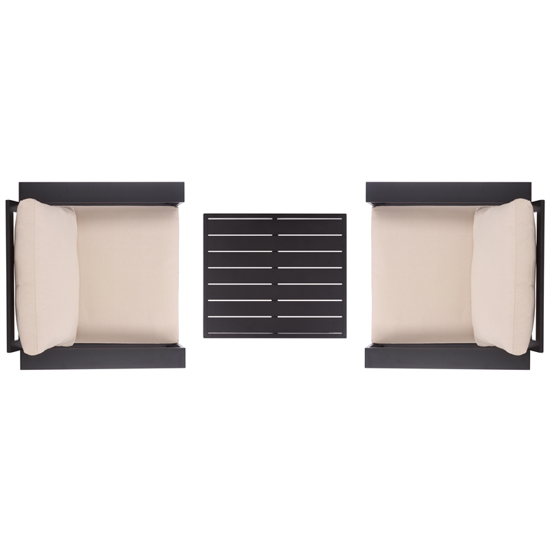 Safavieh Fash 3 Pc Aluminum and Fabric Living Set in Black / Taupe