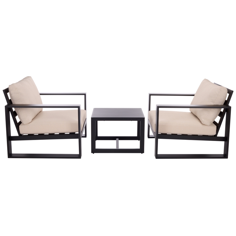 Safavieh Fash 3 Pc Aluminum and Fabric Living Set in Black / Taupe