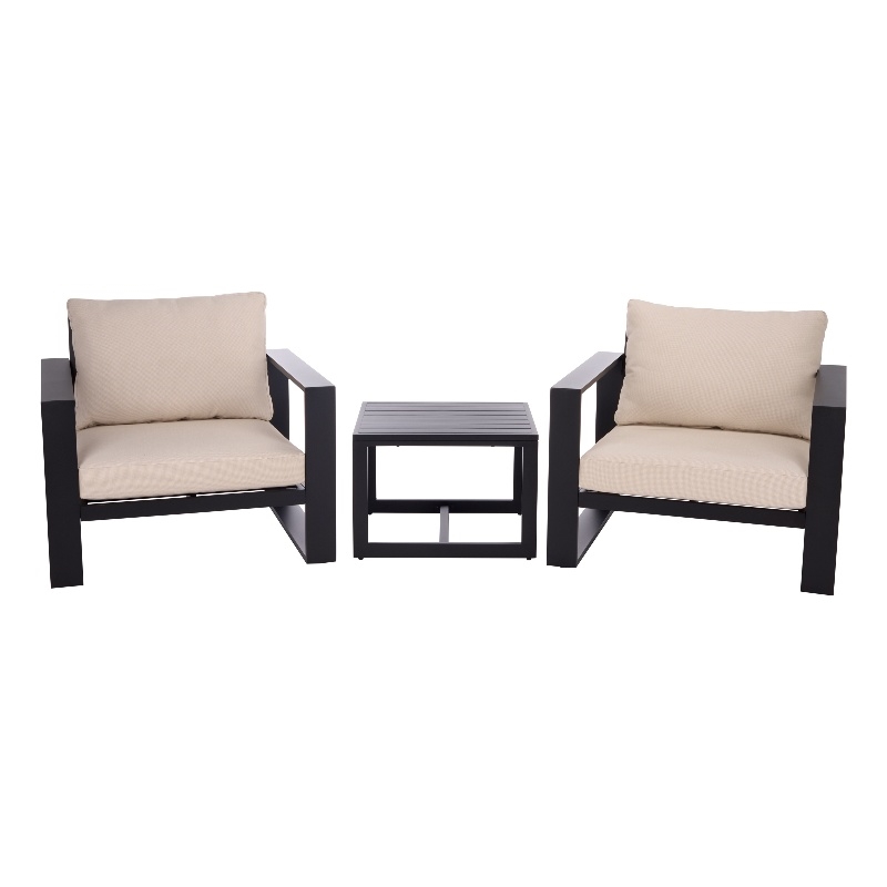 Safavieh Fash 3 Pc Aluminum and Fabric Living Set in Black / Taupe