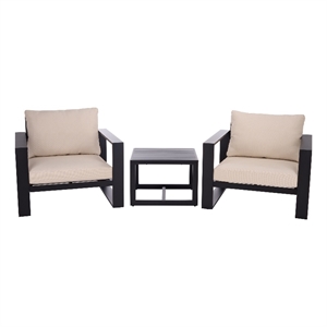 Safavieh Fash 3 Pc Aluminum and Fabric Living Set in Black / Taupe