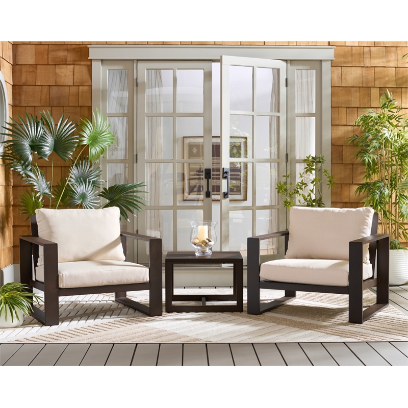 Safavieh Fash 3 Pc Aluminum and Fabric Living Set  in Brown / Taupe