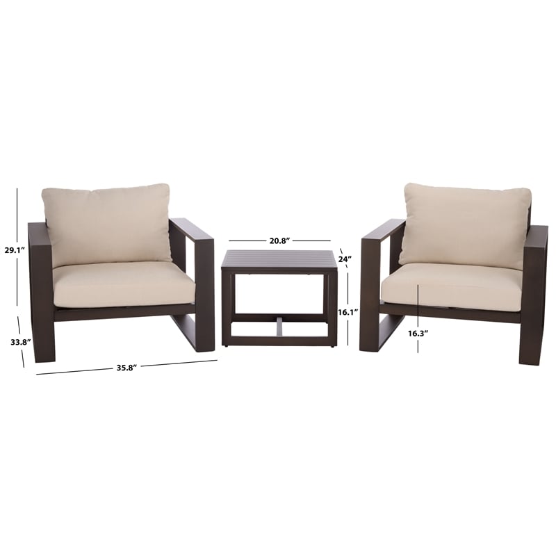 Safavieh Fash 3 Pc Aluminum and Fabric Living Set  in Brown / Taupe