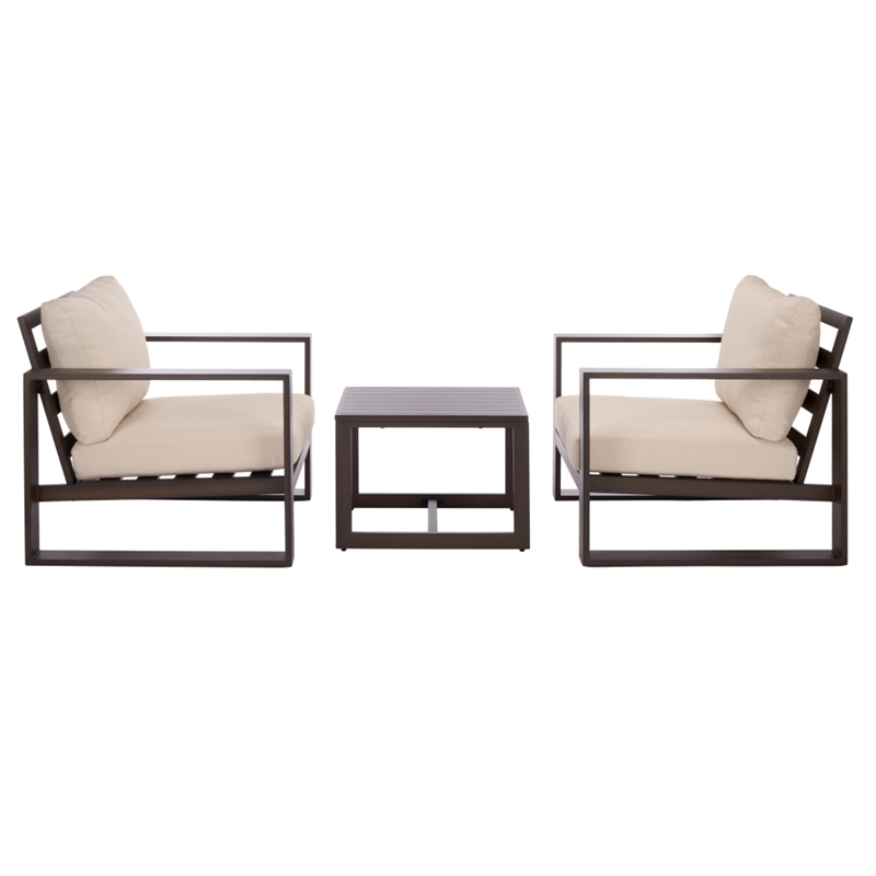 Safavieh Fash 3 Pc Aluminum and Fabric Living Set  in Brown / Taupe