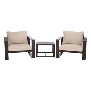 Safavieh Fash 3 Pc Aluminum and Fabric Living Set  in Brown / Taupe