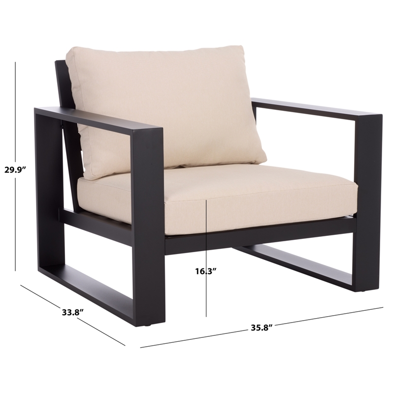Safavieh Fash Aluminum and Fabric Armchair Set of 2  in Black / Taupe