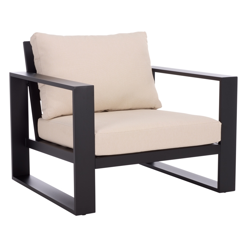 Safavieh Fash Aluminum and Fabric Armchair Set of 2  in Black / Taupe