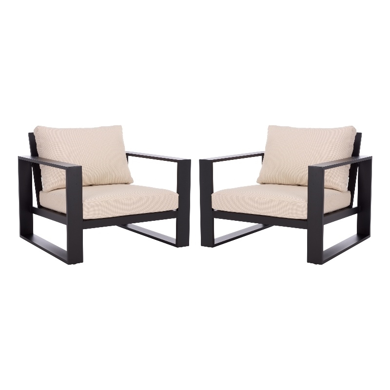 Safavieh Fash Aluminum and Fabric Armchair Set of 2  in Black / Taupe
