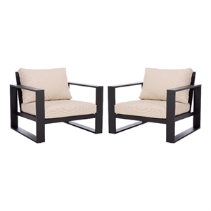 Safavieh Fash Aluminum and Fabric Armchair Set of 2  in Black / Taupe
