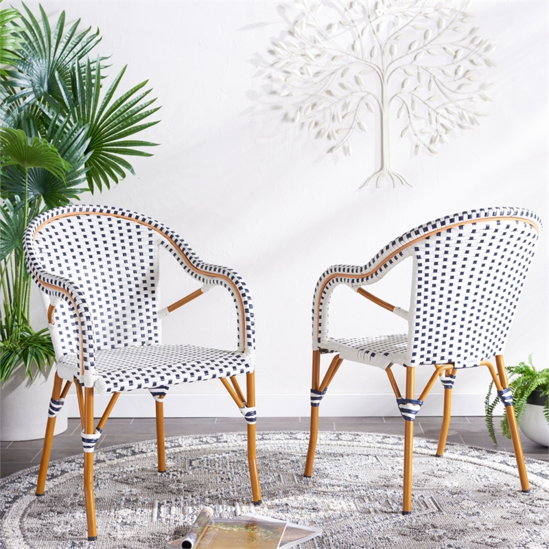 Safavieh California Metal Armchair  in White / Navy