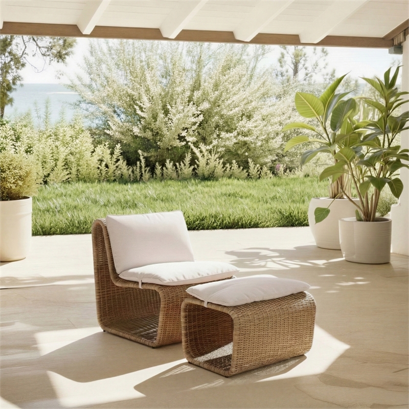 Safavieh Drew Metal and Rattan Lounge Set  in Natural / Taupe