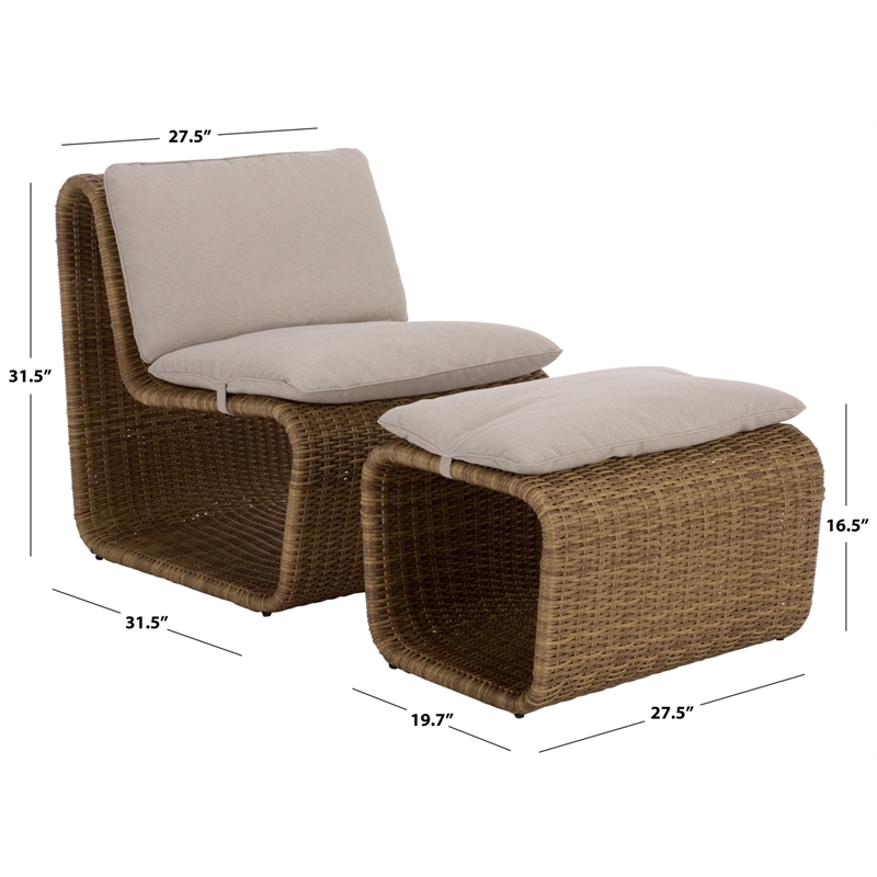 Safavieh Drew Metal and Rattan Lounge Set  in Natural / Taupe