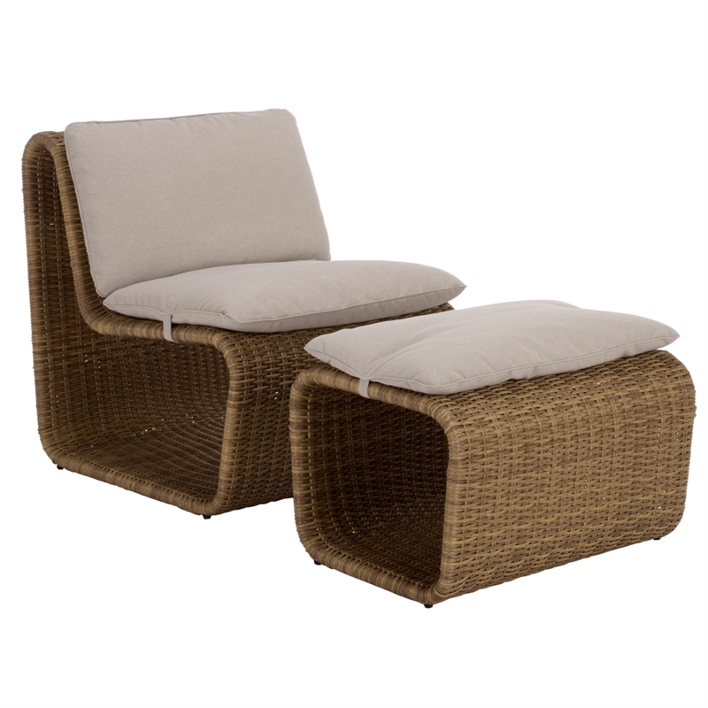 Safavieh Drew Metal and Rattan Lounge Set  in Natural / Taupe