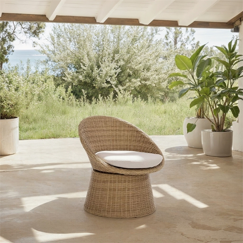Safavieh Drew Metal and Rattan Swivel Chair  in Natural / Taupe