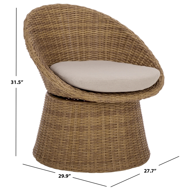 Safavieh Drew Metal and Rattan Swivel Chair  in Natural / Taupe