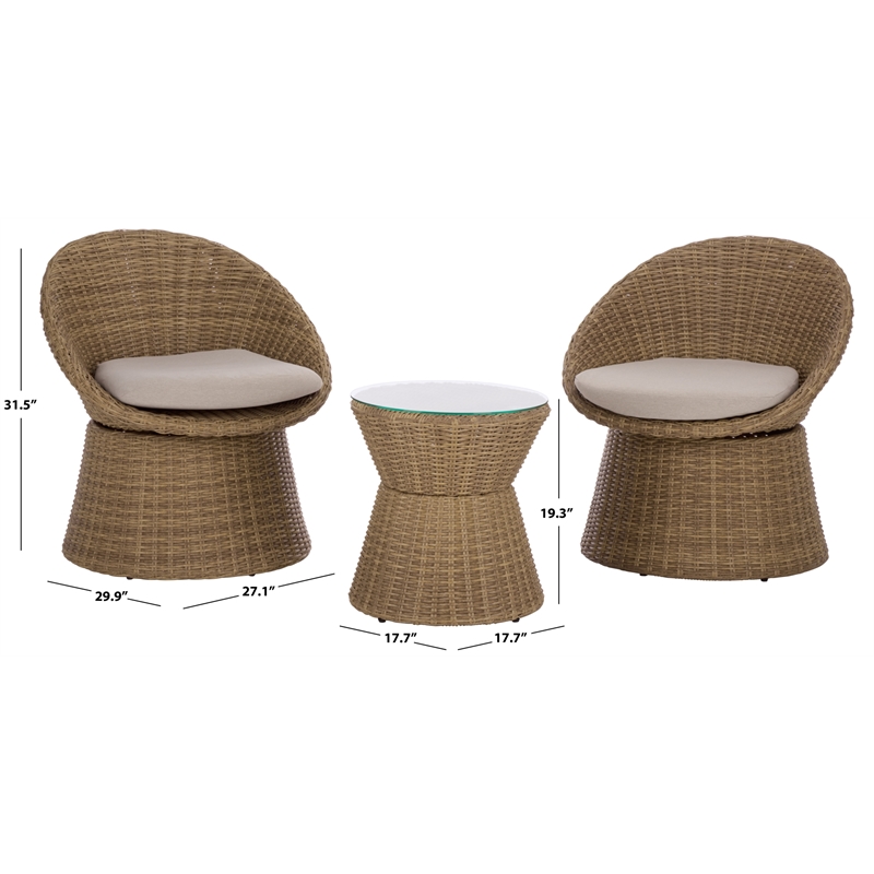 Safavieh Drew Metal and Rattan Swivel Bistro Set  in Natural / Taupe