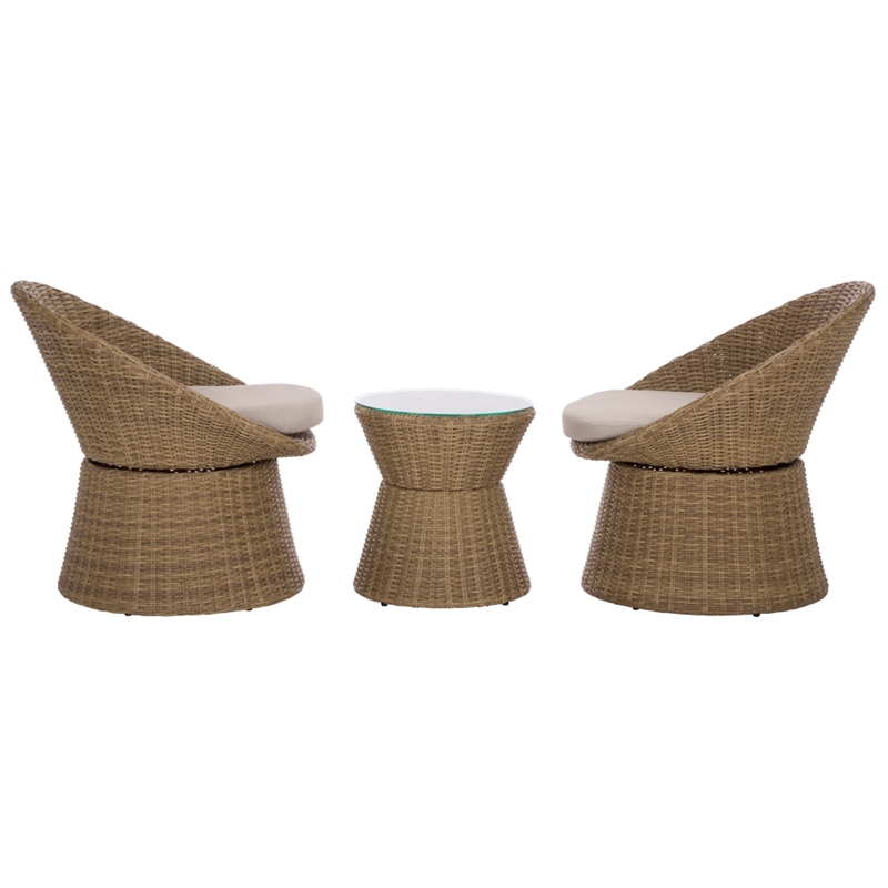 Safavieh Drew Metal and Rattan Swivel Bistro Set  in Natural / Taupe