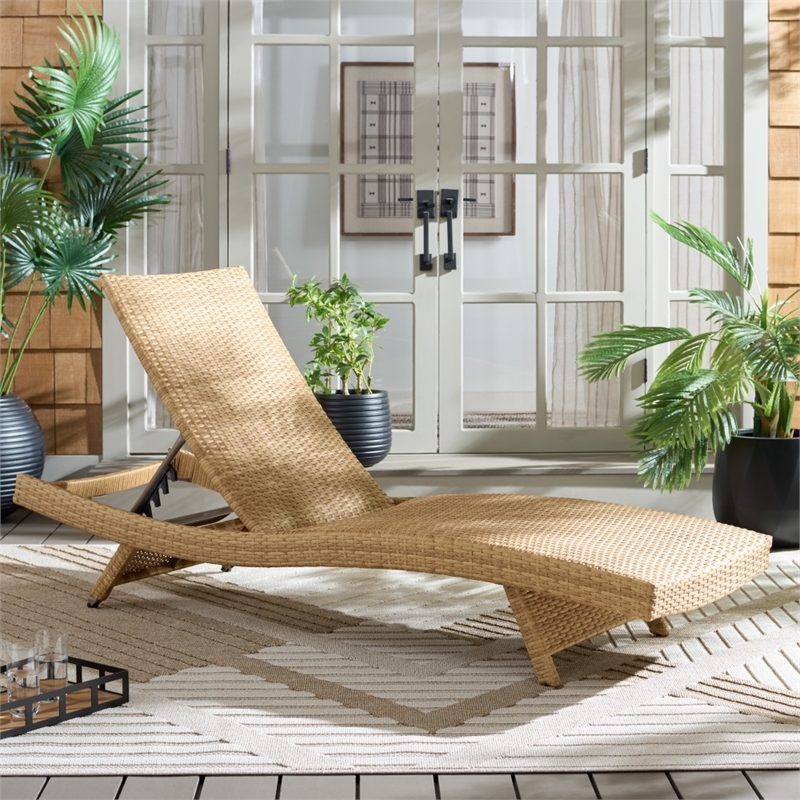 Safavieh Alex Quick Dry Metal and Rattan Foam Lounger in Natural / Taupe