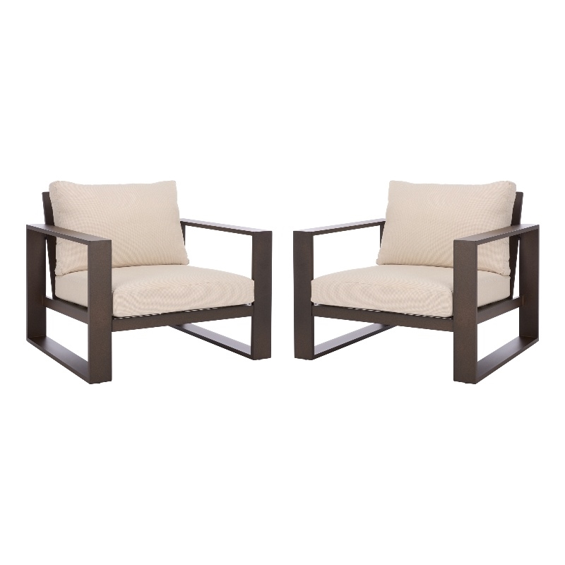 Safavieh Fash Aluminum and Fabric Armchair Set of 2 in Brown / Taupe