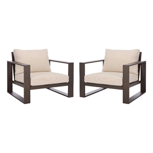 Safavieh Fash Aluminum and Fabric Armchair Set of 2 in Brown / Taupe