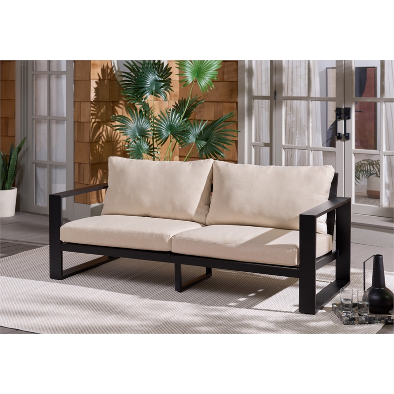 Safavieh Fash Aluminumand Fabric  Sofa in Black / Taupe