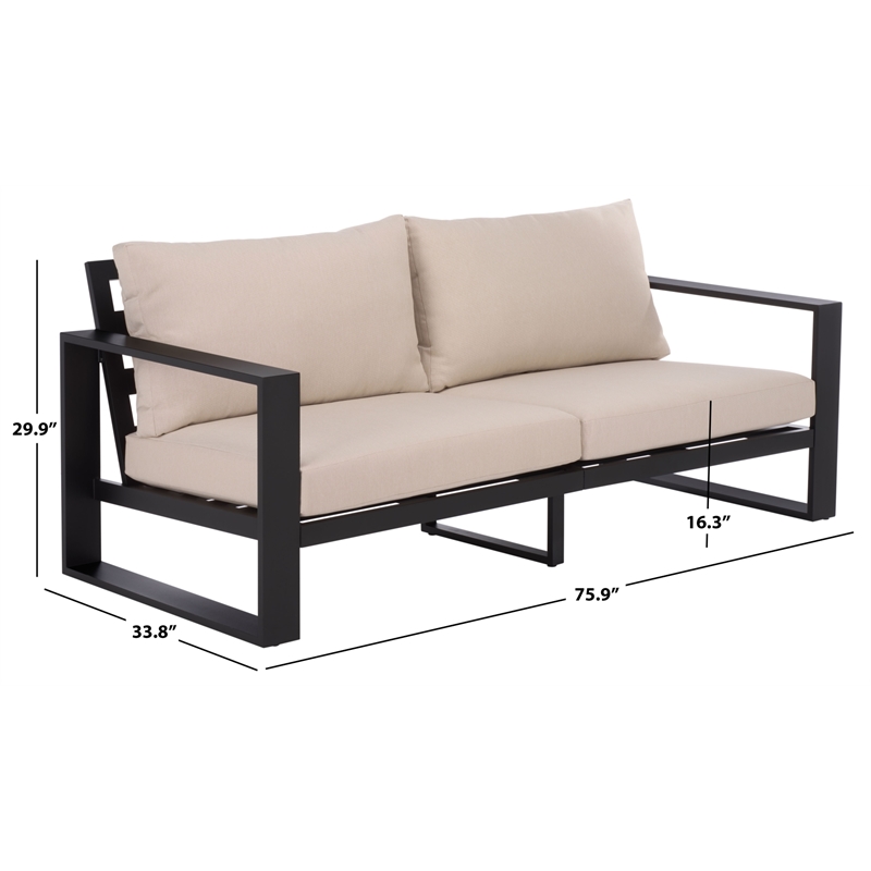 Safavieh Fash Aluminumand Fabric  Sofa in Black / Taupe