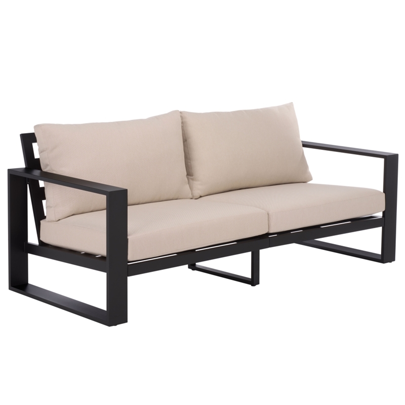 Safavieh Fash Aluminumand Fabric  Sofa in Black / Taupe