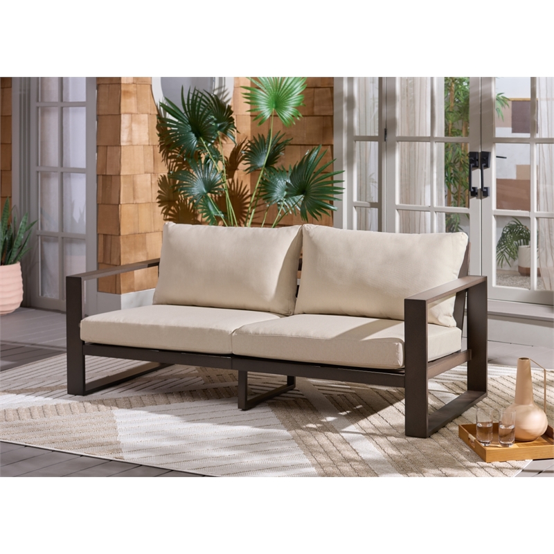 Safavieh Fash Aluminum and Fabric Sofa in Brown / Taupe