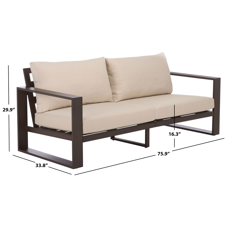 Safavieh Fash Aluminum and Fabric Sofa in Brown / Taupe