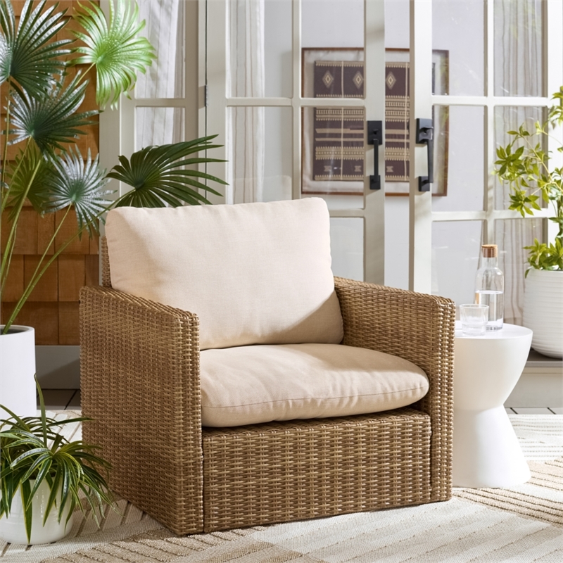 Safavieh Emma Metal and Rattan Armchair  in Natural / Taupe