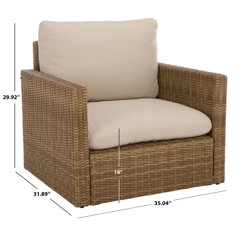 Safavieh Emma Metal and Rattan Armchair  in Natural / Taupe