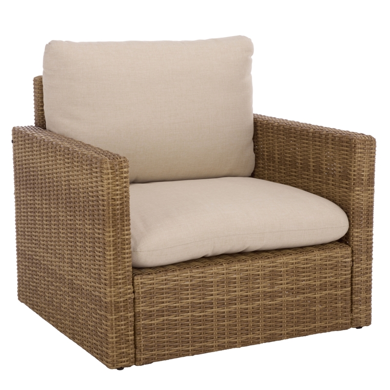 Safavieh Emma Metal and Rattan Armchair  in Natural / Taupe