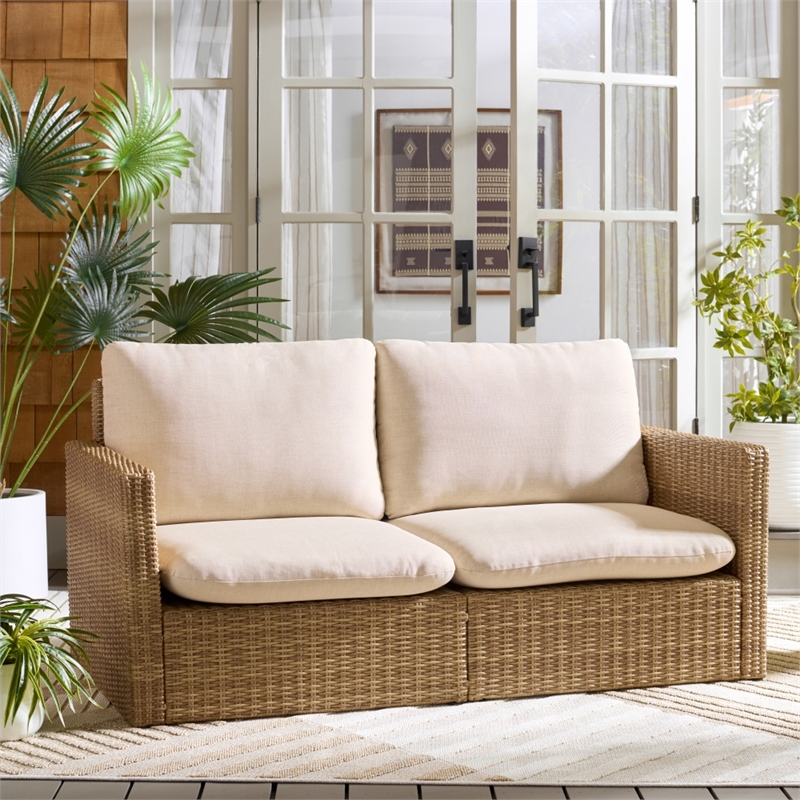 Safavieh Emma Metal and Rattan Sofa  in Natural / Taupe